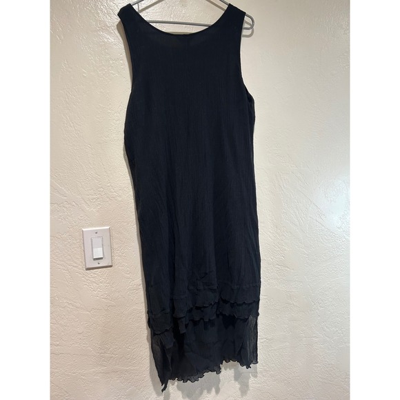Citron Santa Monica Black Cotton Silk Crinkle Tiered Ruffle Dress Womens 2X - Picture 2 of 5